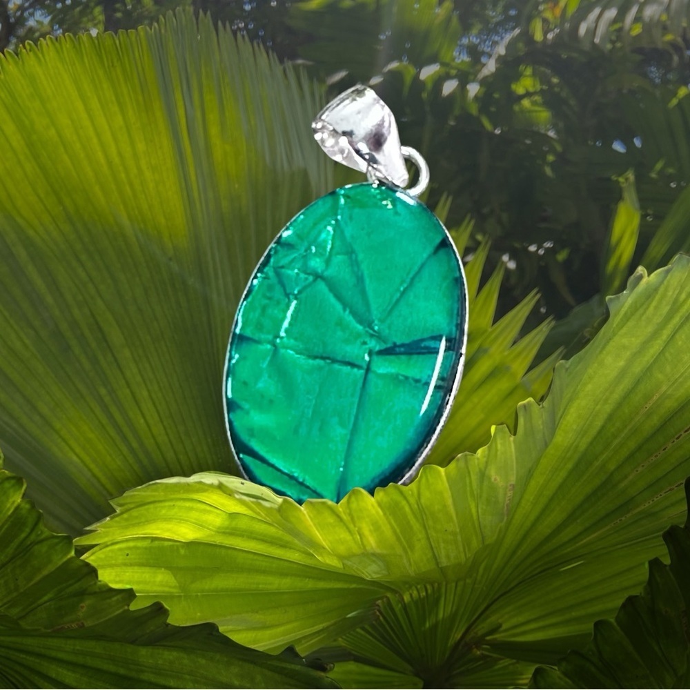 Artisan Handcrafted Jewelry TRIPLE OPAL Emerald Green Color Pendant Art to Wear